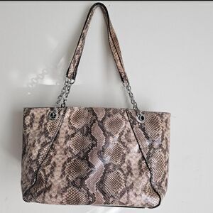 Vintage Faux Snakeskin Tote Bag with Chain-Link Straps